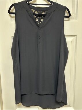 by & by Black Sleeveless Lattice-back Blouse
